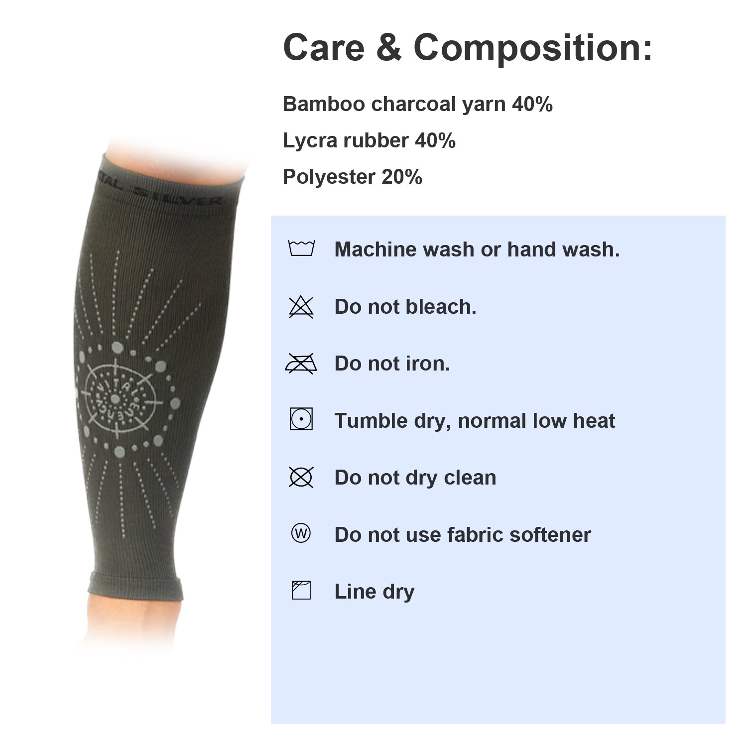 Bamboo Charcoal Calf/ Shin Sleeves (2PCS) - Image 2